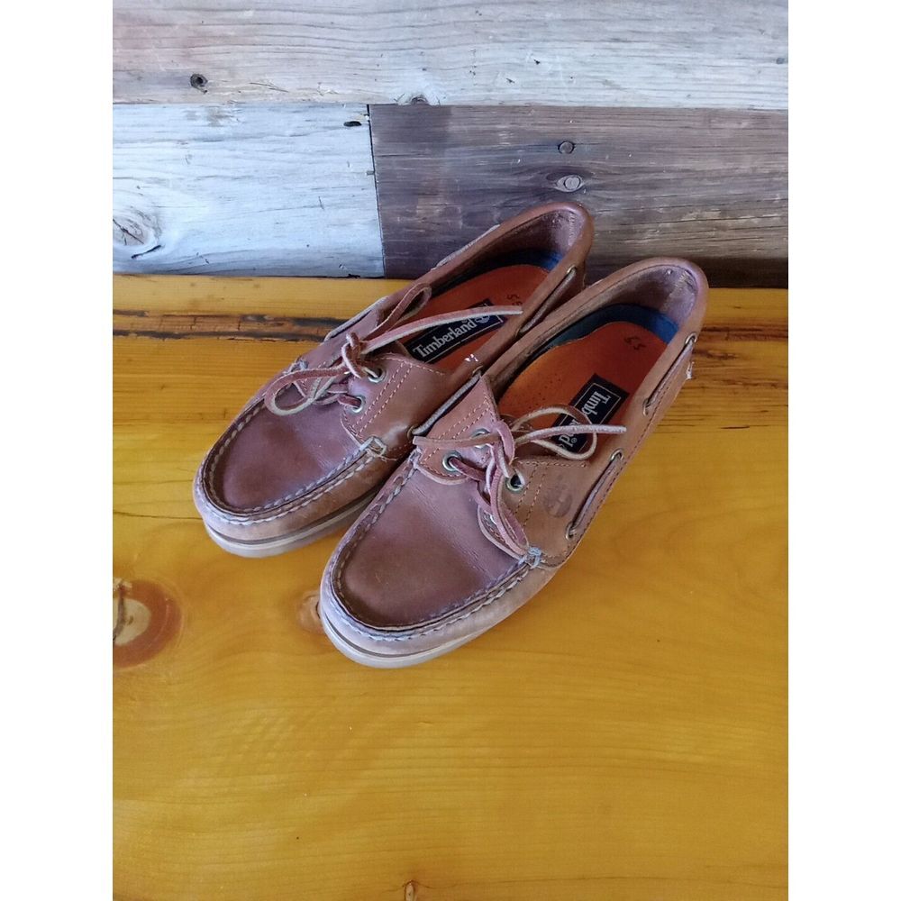 Timberland Boat Shoes Womens 5.5 Flats Slip On M3947R Brown Leather Moc Toe - Picture 9 of 9